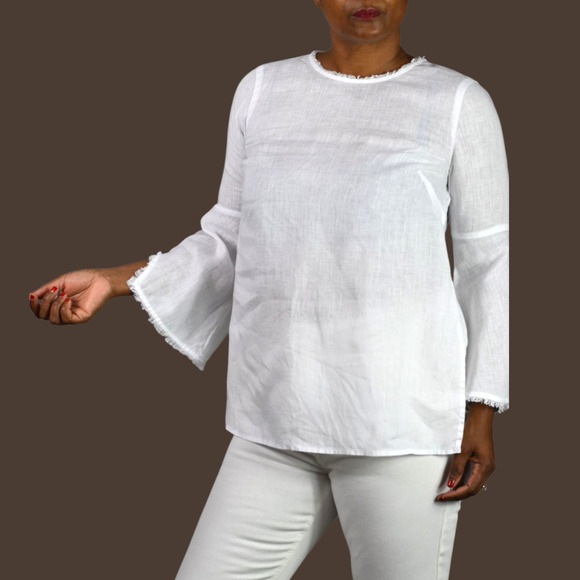 J Jill White Linen Tunic Top Bell Sleeve Boxy Relaxed Casual Slit Lightweight XS - Picture 1 of 16
